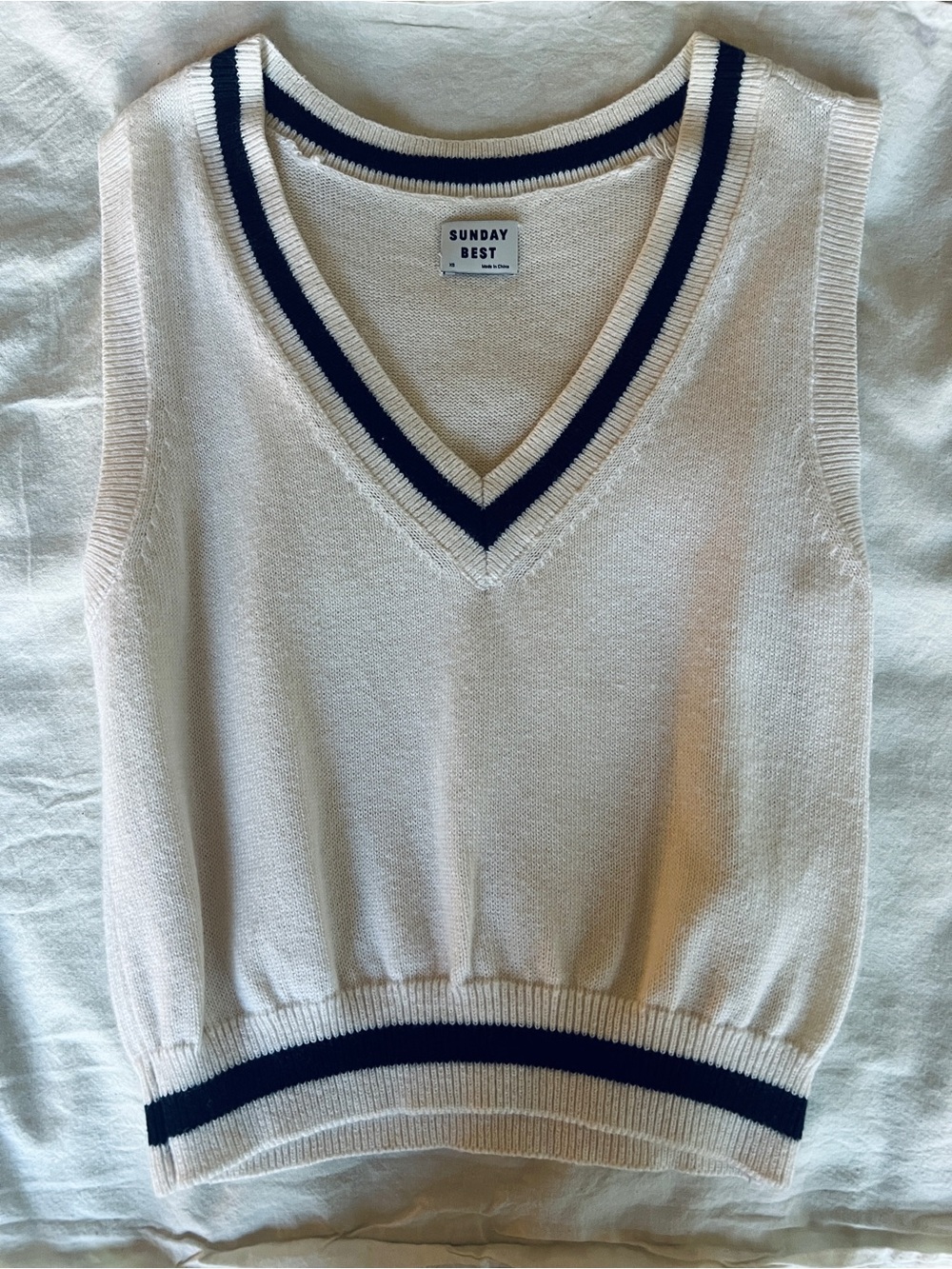 Aritzia Cream V-Neck Knit Sweater Vest with Black Trim